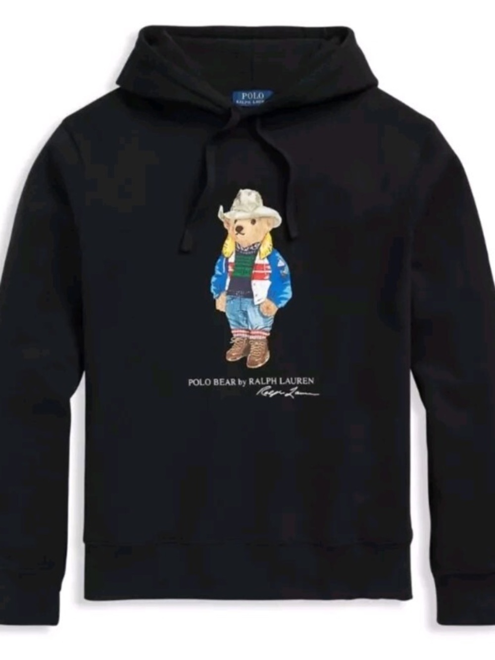 Polo Ralph Lauren Black COWBOY HAT BEAR Fleece Hoodie Sweatshirt